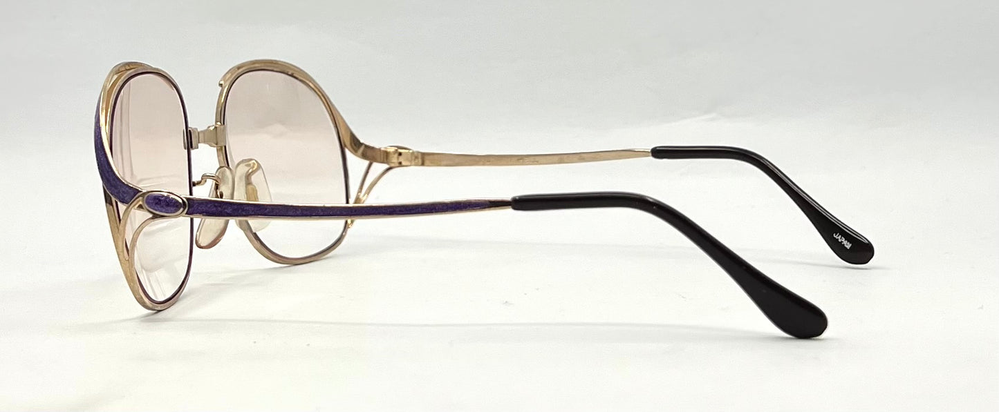 Vintage GILT ISABEL 52-18 Gold Purple Enamel Japan Sunglasses