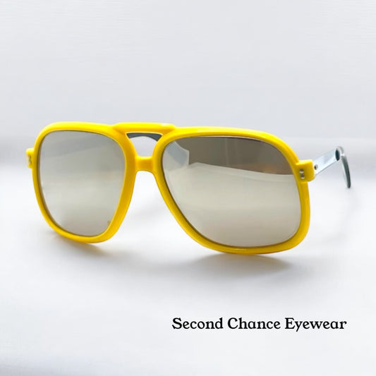 Vintage NOR SKI France Yellow Aviator Sunglasses – Glass Mirrored Lenses – Deadstock