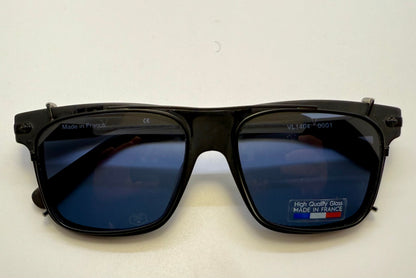 Brand New Vuarnet VL1404 0001 Matte Black Sunglasses with Polarized Blue Clip-Ons - Made in France