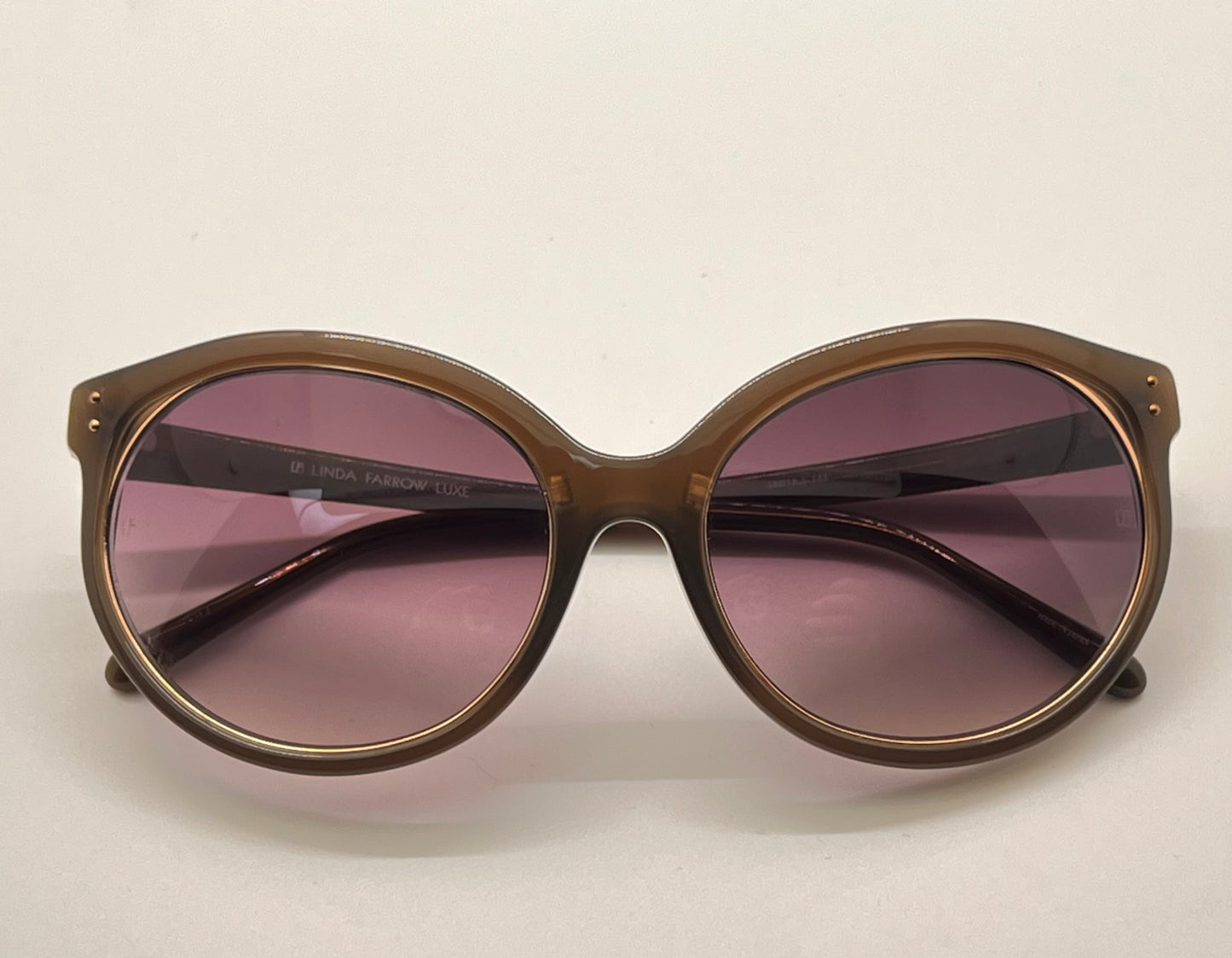 VINTAGE NOS Linda Farrow Luxe Sunglasses – Brown Frame with Gradient Purple Lenses, Model LF10205A