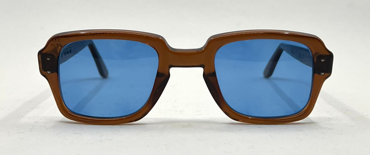 USS BCG 46-24 VINTAGE Military Frames-New Solid Blue Second Chance Customs Lenses