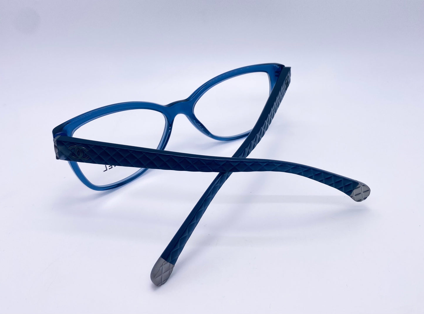 RARE CHANEL 3322 C.1543-Brand New & Unworn-Discontinued Transparent Blue Quilted Temples-Made in Italy