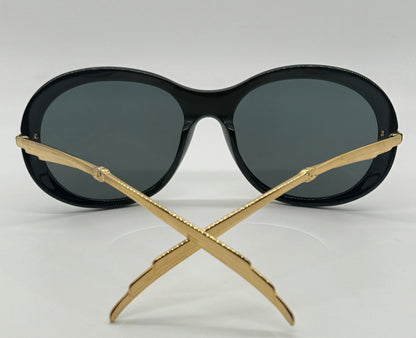 CHANEL 5152 Black & Gold Oval Sunglasses – Iconic CC Logo, Discontinued, Full Kit