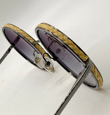 CHANEL 4250 Vintage Round Sunglasses Woven Raffia Made in Italy 52-22