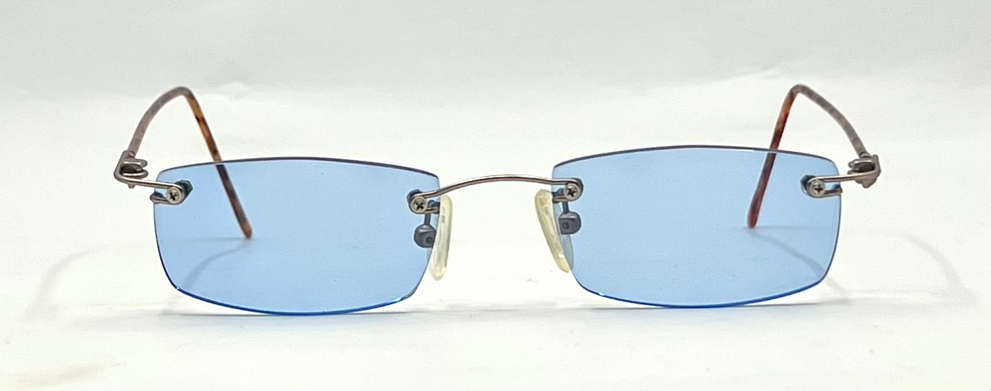 JBK 21.2 VINTAGE Rimless “Italian Design” Sunglasses – Light Blue Solid Lens-Unworn-45mm