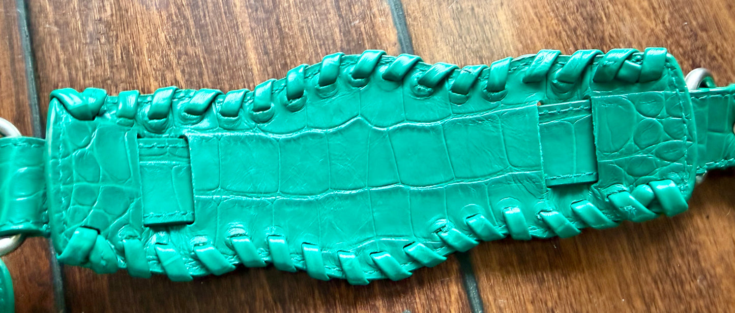 Balenciaga Le Cagole XS Green Croc Embossed Crystal Stud Bag Full Set