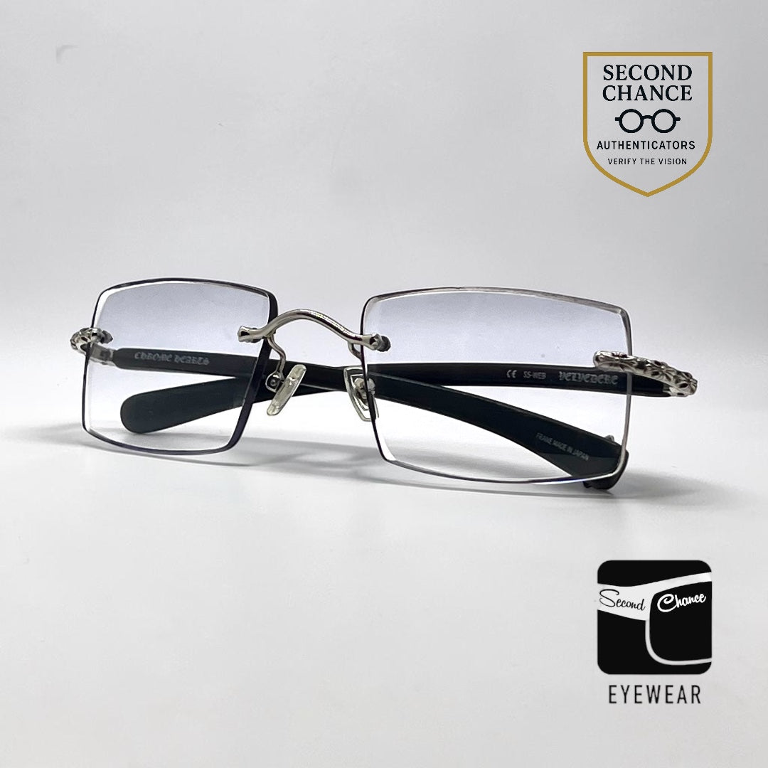 Chrome Hearts VELVEDERE SS-WEB-Vintage Rimless Wood Temple-New Custon Blue Zero Lenses