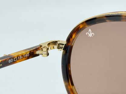 Brand New Philippe V No. 2 Classic Aviator Sunglasses – Gold-Tone & Havana with Essilor Brown HD Lenses