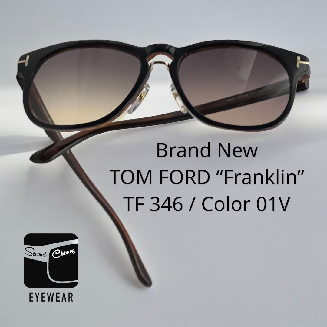 TOM FORD FRANKLIN 346 col.01V Black Celluloid Sunglasses-New/Deadstock 55-14-145