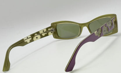 Deadstock Vintage LaFont Paris POPPY 983 Sunglasses-Olive Green & Purple Clover Detail-Made in France