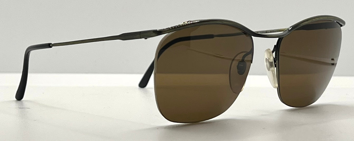 Metalflex LG Vintage Sunglasses-Half Rim Wire Frame-Brown Lenses-Italy-55mm