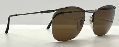 Metalflex LG Vintage Sunglasses-Half Rim Wire Frame-Brown Lenses-Italy-55mm