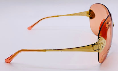 Vintage Christian Dior 2000 “John Galliano” Pink Shield Sunglasses – Y2K Iconic Gold-Tone Rimless Design