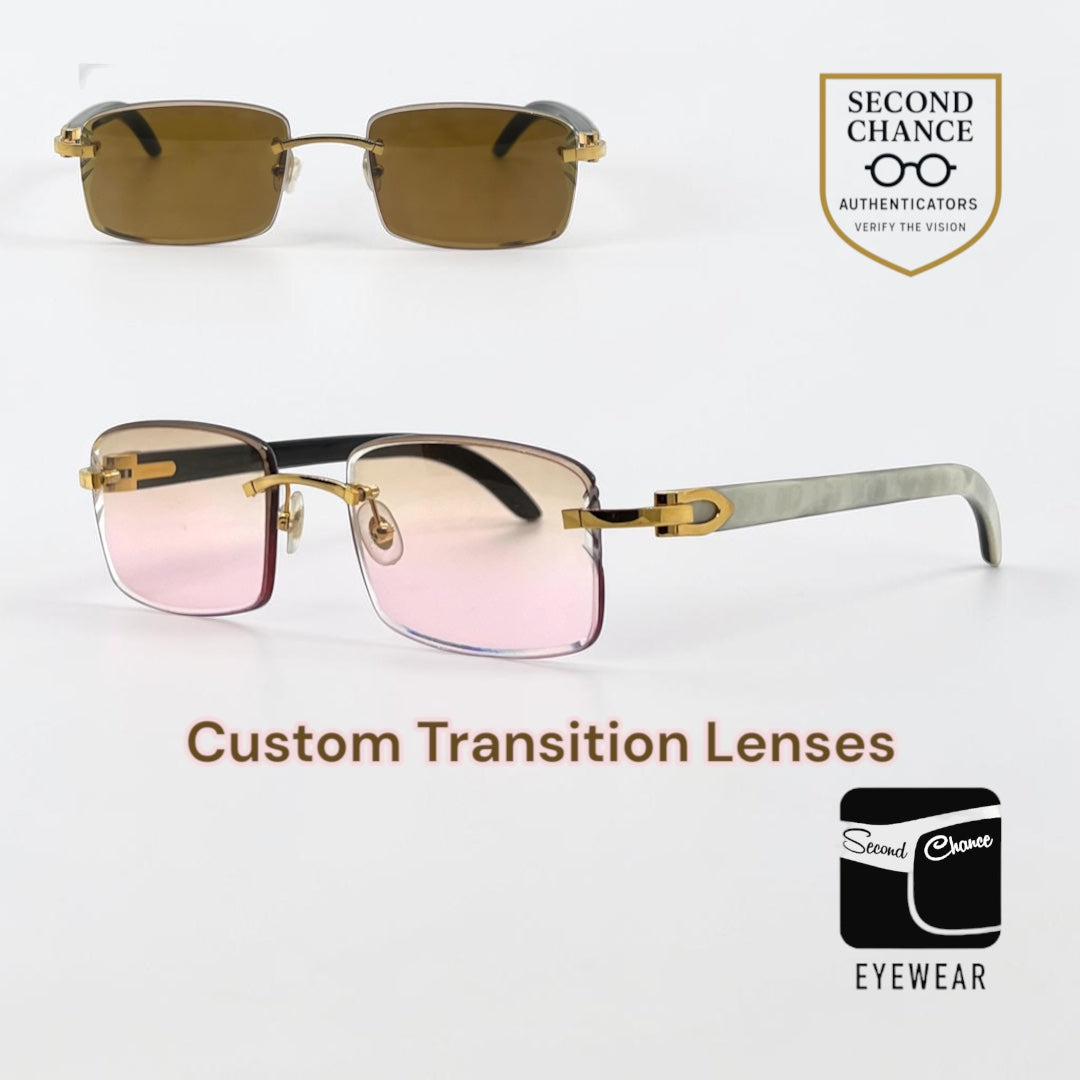 Cartier CT0046O Gold/White Horn Buffs-New Custom Transition Lenses-Full Kit
