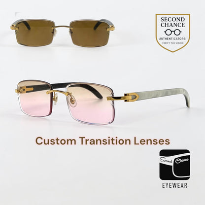 Cartier CT0046O Gold/White Horn Buffs-New Custom Transition Lenses-Full Kit