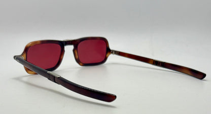 Folding Vintage 101 FRAME FRANCE Sunglasses-Dark Espresso Tort w/New, Custom Solid Crimson Berko’s Designs Lenses