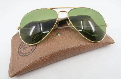 Vintage B&L RayBan Aviator Sunglasses w/Case-B&L Green Tempered Glass Lenses-USA