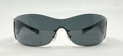 Prada SPR 58F Shield Sunglasses 5AV-1A1 Black Silver Full Kit Italy