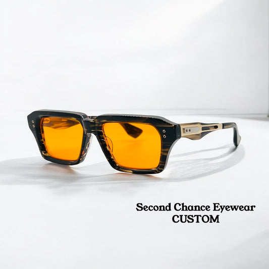 DITA DETRON DTX459-A-03 Col. Burnt Timber Optical Frame-Customized Sunglasses with Berko’s Designs Lenses- Dark Orange-OOAK