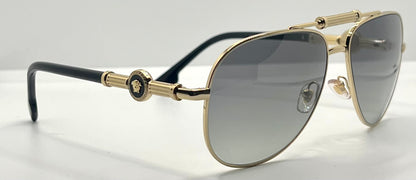 Versace 2236 1002/11 Gold Black Aviator Sunglasses Grey Gradient Made in Italy NOS