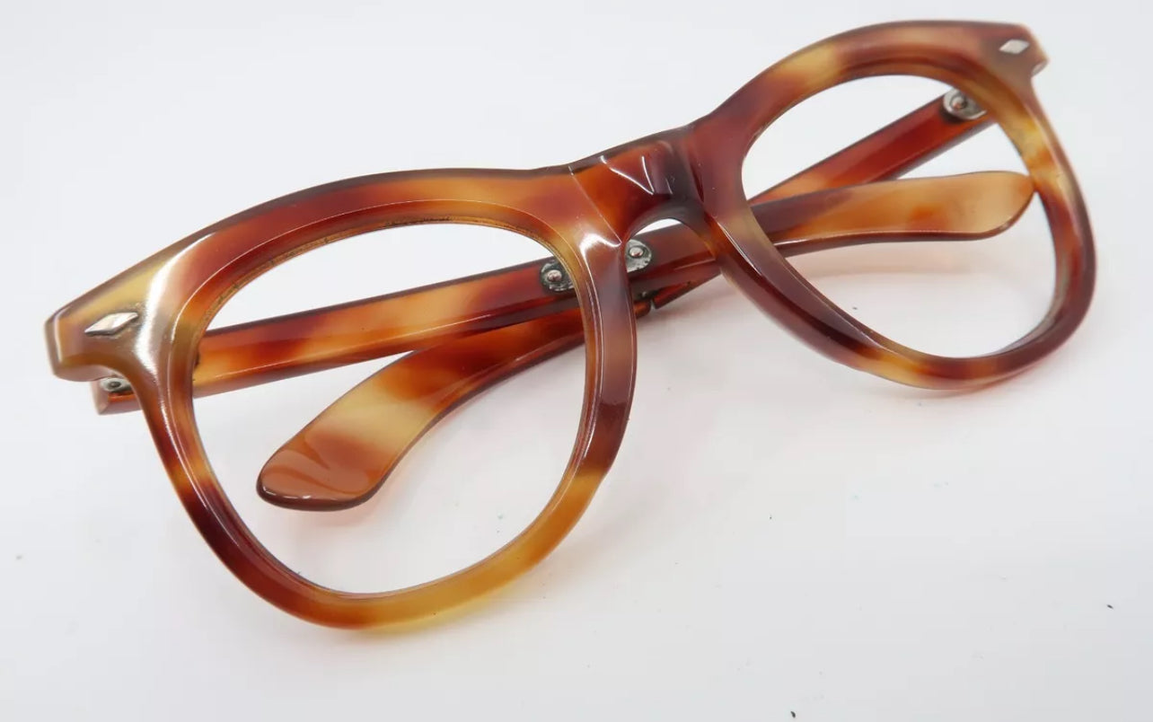 Late 60's NOS Thick French Panto Style Eyeglass Frames with Folding Temples