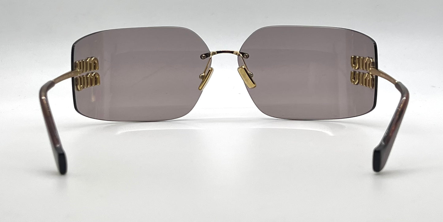 Miu Miu Aube MU 54YS-Gold Mauve Rimless Sunglasses-Unworn-Full Kit-Italy