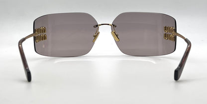 Miu Miu Aube MU 54YS-Gold Mauve Rimless Sunglasses-Unworn-Full Kit-Italy