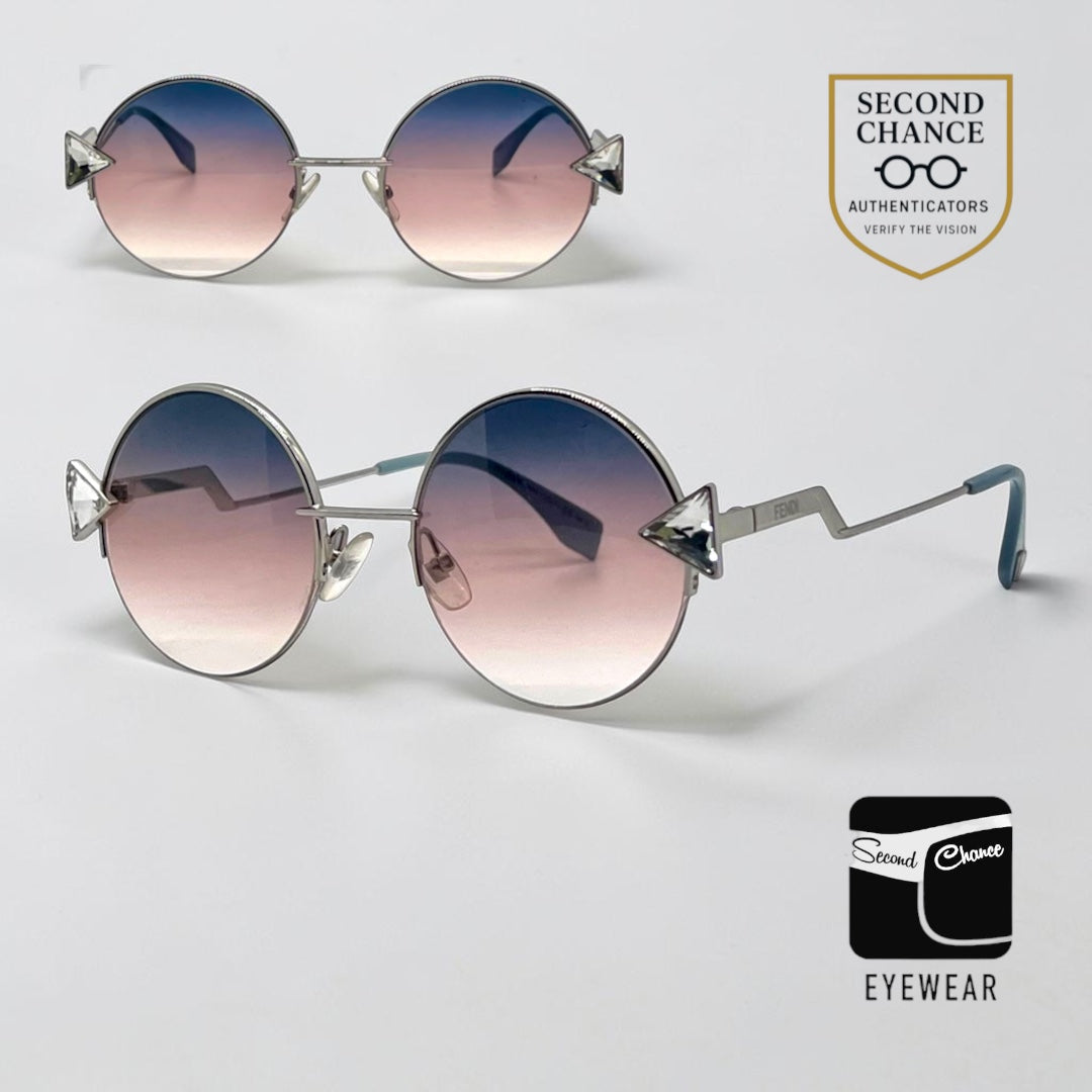 Fendi FF 0243/S RAINBOW Crystal Round Sunglasses Blue Pink Gradient Unworn Italy