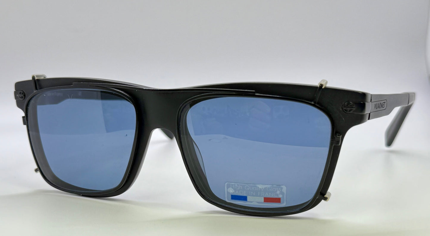 Brand New Vuarnet VL1404 0001 Matte Black Sunglasses with Polarized Blue Clip-Ons - Made in France