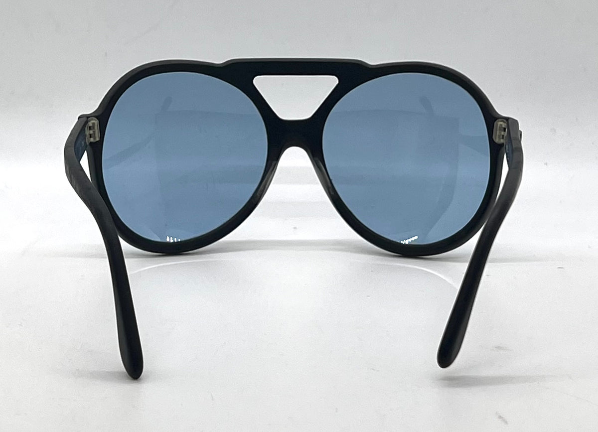 Pierre Cardin C842-VINTAGE Space Age Black Round Blue Lens Sunglasses-Unworn/NOS