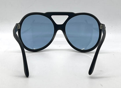 Pierre Cardin C842-VINTAGE Space Age Black Round Blue Lens Sunglasses-Unworn/NOS
