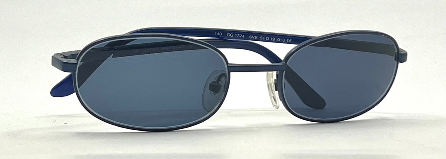 Gucci GG1374 6VE Y2K VINTAGE Oval Sunglasses-New Solid Blue Custom Lenses
