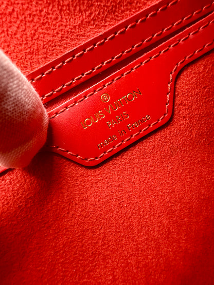 Louis Vuitton Red Epi Leather Barrel Handbag Papillon Made in France Authentic