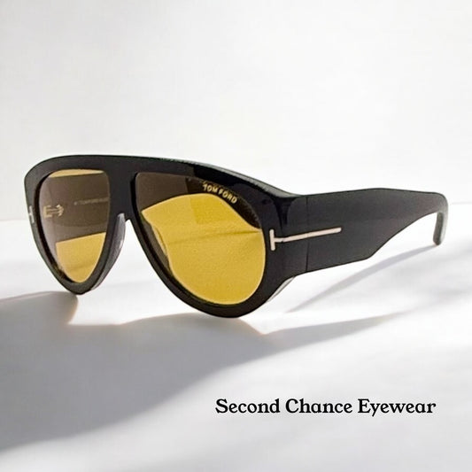 Tom Ford BRONSON TF1044/S 01E Sunglasses-Gloss Black w/Yellow ECO Lenses-Brand New-Full Kit
