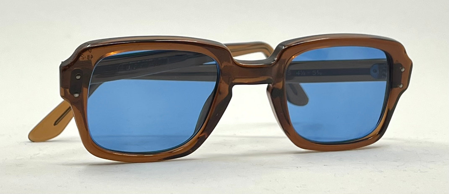 USS BCG 46-24 VINTAGE Military Frames-New Solid Blue Second Chance Customs Lenses
