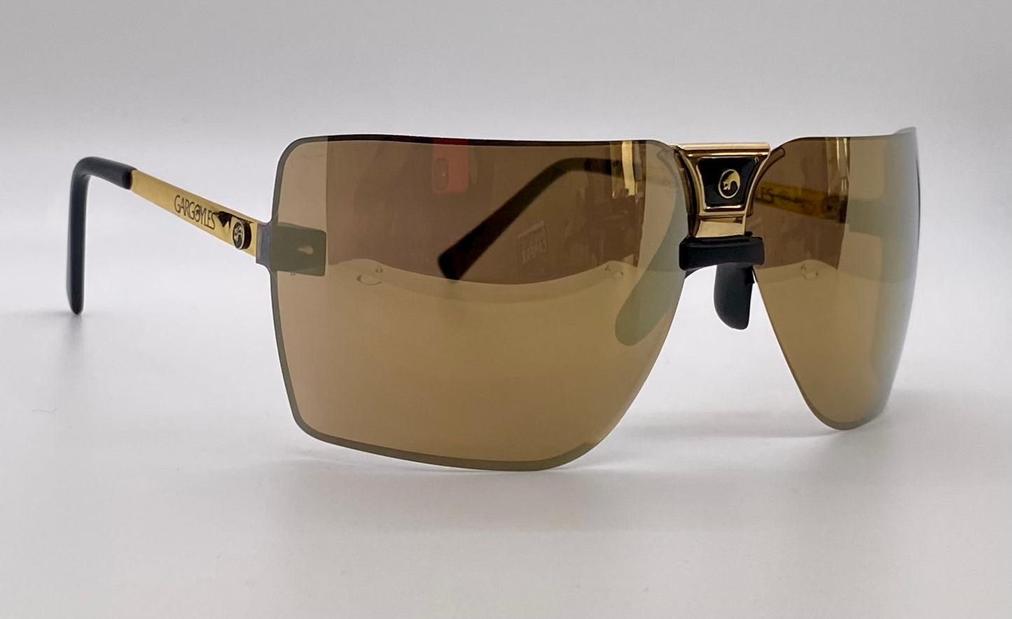 VINTAGE 1980s GARGOYLES USA-22K Gold Plated Mirrored Sunglasses 85mm w/Original case