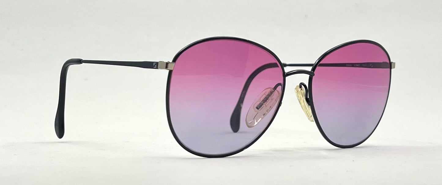 Zeiss Round Black Metal Vintage Sunglasses w/New Purple Fade Custom Lenses-56mm