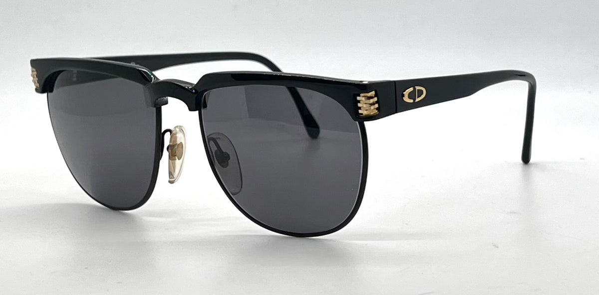 Christian Dior 2393-Vintage Black Gold Browline Sunglasses-Original/Full Kit-Germany