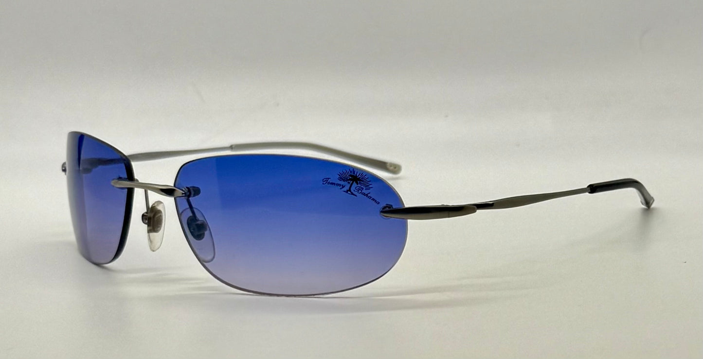 Tommy Bahama TB7/SA Sunglasses Rimless Shield Matte Silver Purple Y2K Deadstock
