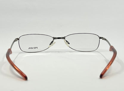Prada VPR 76C Vintage Eyeglasses-Full Rim-Silver Orange Tips-Unworn-Made in Italy