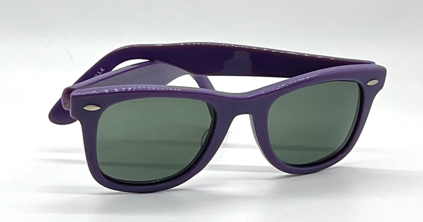 Vintage Handmade USA Purple Acetate Sunglasses Original B&L Green Lenses NOS