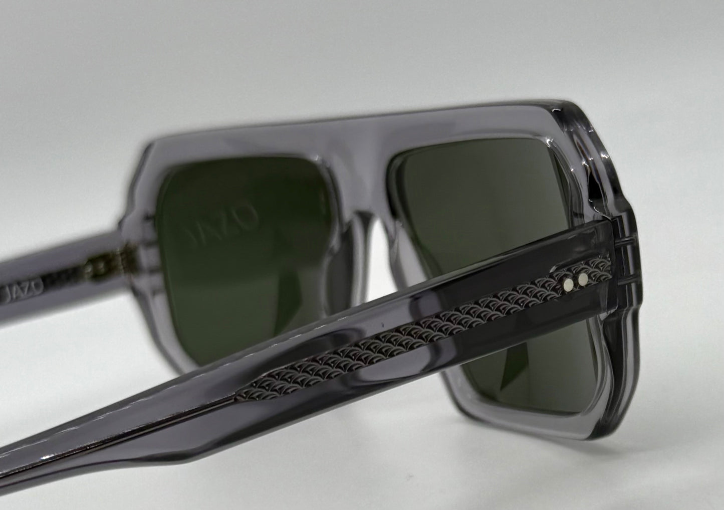 JAZO JO33 C03 Translucent Gray Sunglasses-Handcrafted in Italy, Carbon Fiber Temples, Green Lenses