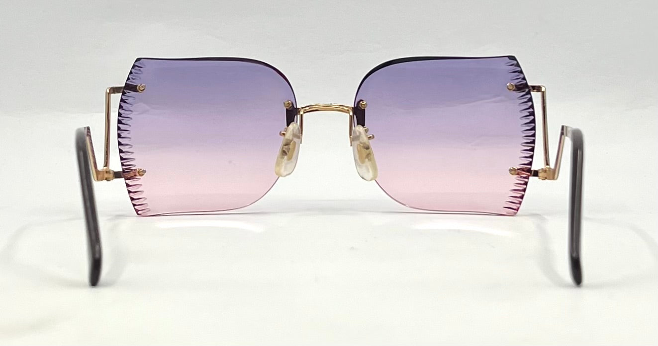 VOGUE GILT-Vintage Rimless Shield Sunglasses Faceted Edge Purple Pink Gradient NOS