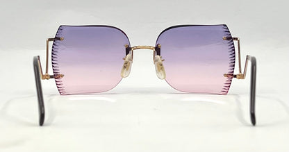 VOGUE GILT-Vintage Rimless Shield Sunglasses Faceted Edge Purple Pink Gradient NOS