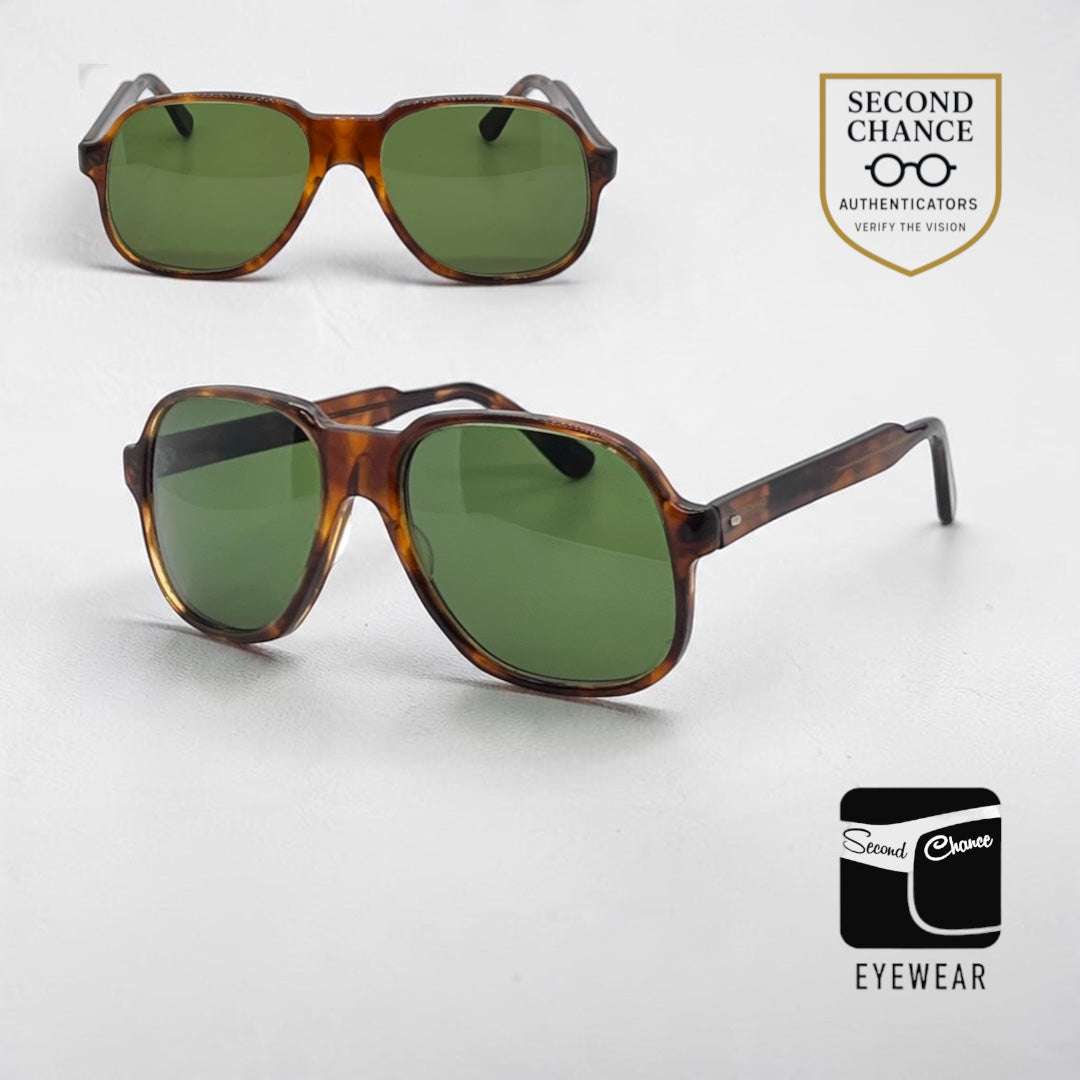 Tart Optical ACE HIGH-Vintage Amber Aviator Sunglasses-New Custom Green Lenses USA