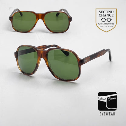 Tart Optical ACE HIGH-Vintage Amber Aviator Sunglasses-New Custom Green Lenses USA