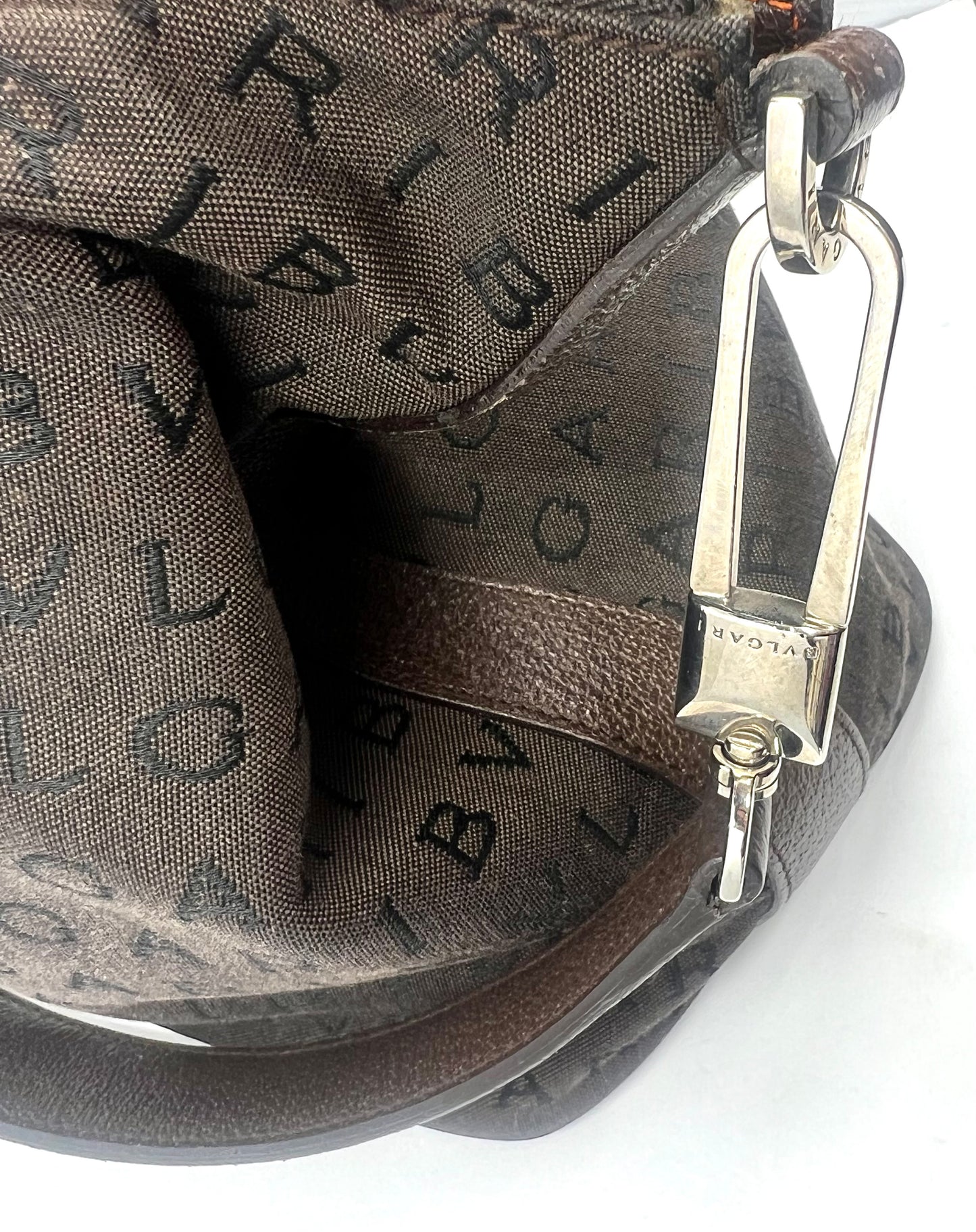 BVLGARI Logo Canvas Shoulder Bag Y2K VINTAGE with Silver Hardware