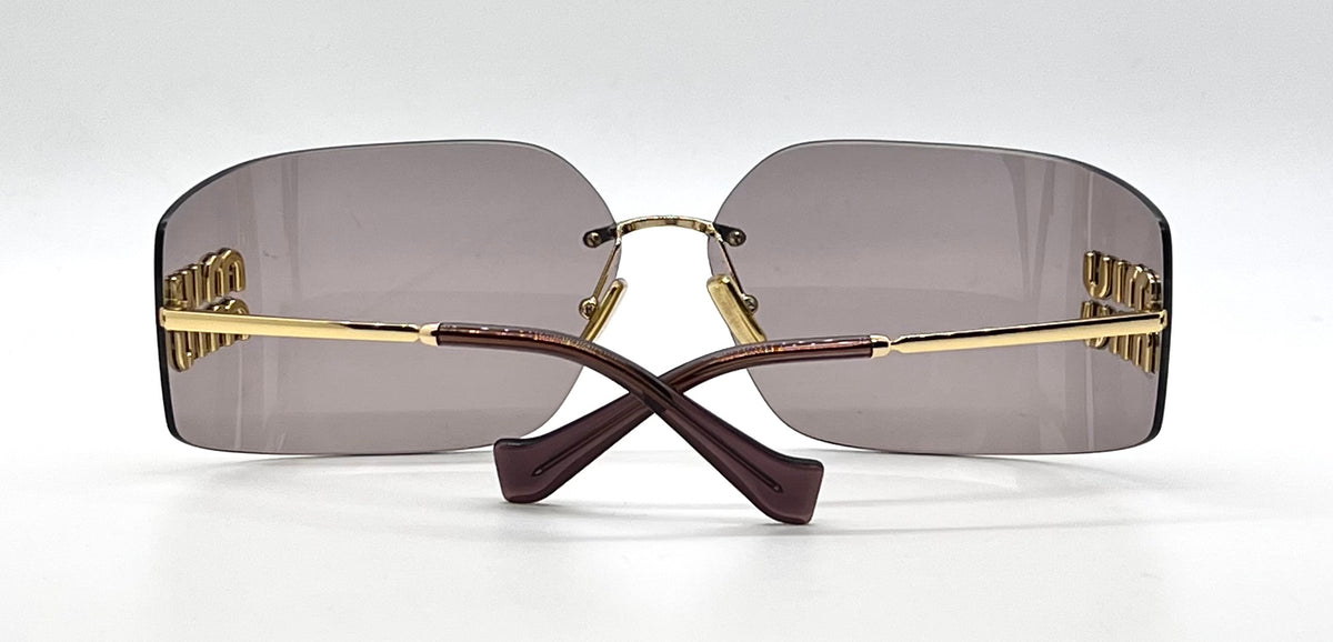 Miu Miu Aube MU 54YS-Gold Mauve Rimless Sunglasses-Unworn-Full Kit-Italy