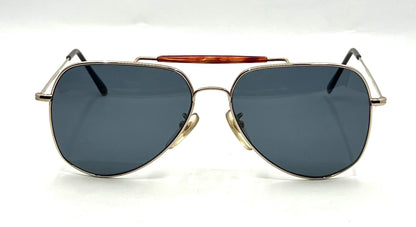 Safari II VINTAGE Aviator Sunglasses 60-15 Gold Metal Custom Blue Lenses