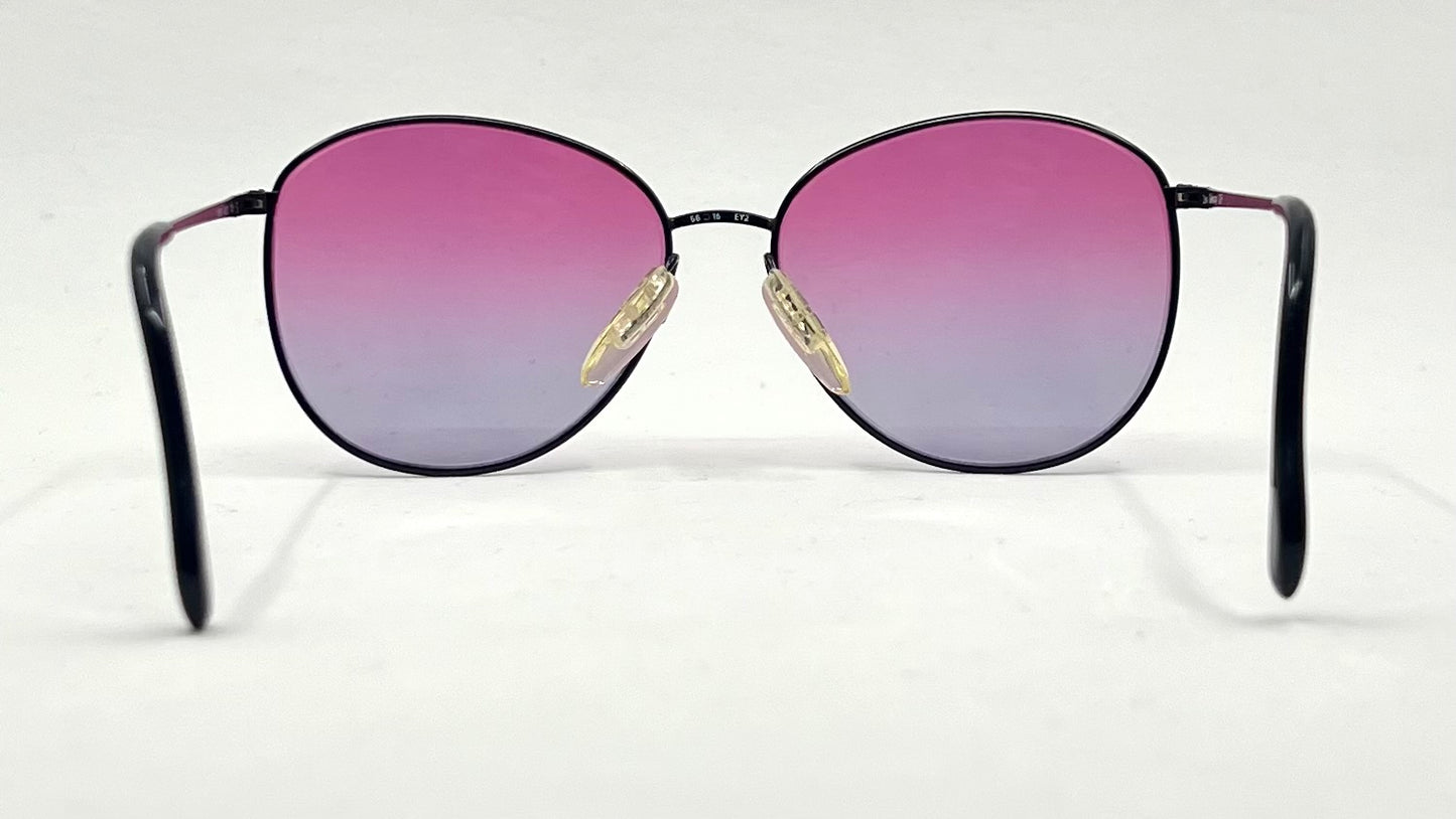 Zeiss Round Black Metal Vintage Sunglasses w/New Purple Fade Custom Lenses-56mm